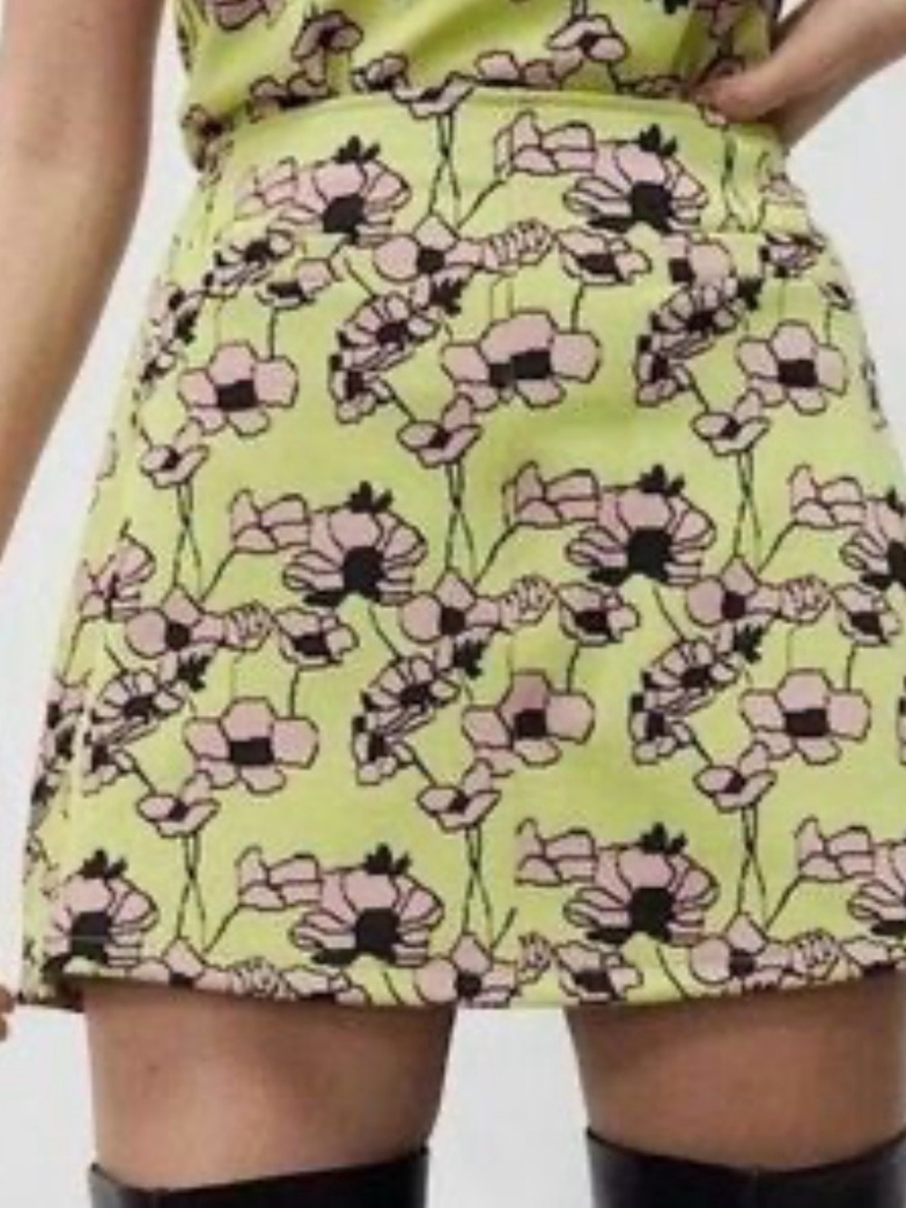 Zara swinging 70s miniskirt--citrus green